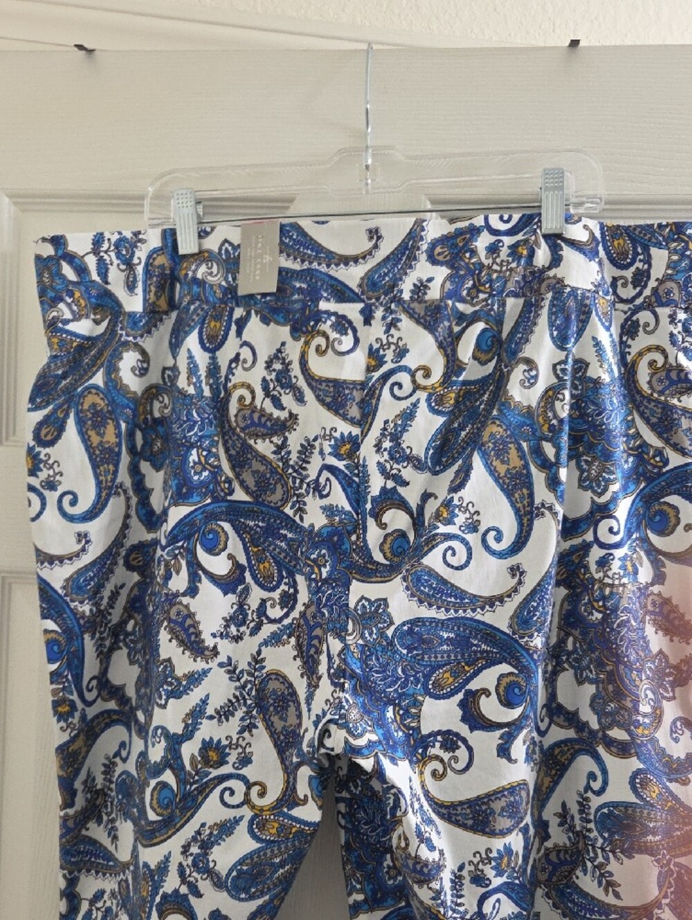 Ashley Stewart White Paisley Print Cropped Pants with Blue & Gold Accents - Picture 4 of 6
